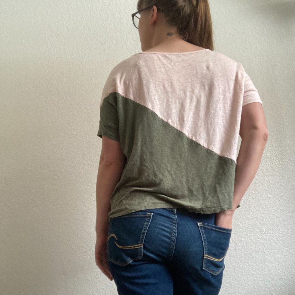 Bordeaux by Anthropology 100% Linen Olive Green & Blush Pink Two Toned Shirt - Picture 3 of 11